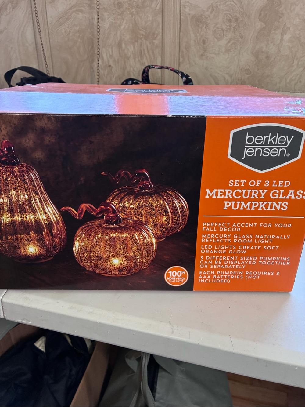 LED Mercury Glass Pumpkins - Set of 3, Amber Orange